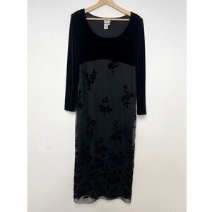 VTG 90s/Y2K Black burned out velvet Maxi Dress Goth Fairy Empire Waist DW3